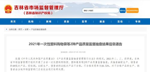 吉林省2021年一次性塑料購(gòu)物袋及網(wǎng)絡(luò)與信息安全軟件開發(fā)質(zhì)量監(jiān)督抽查結(jié)果通告